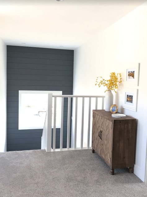 Dark Gray Paint, Dark Gray Paint Colors, Shiplap Feature Wall, Kylie M Interiors, Dark Grey Paint, Blue Gray Paint, Best White Paint, Farmhouse Paint, Colour Consultant