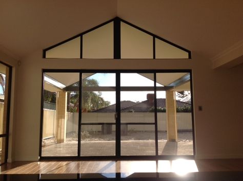 Raking windows and ceiling, living to alfresco | Dale Alcock Homes Ceiling Window, Kitchen Window, Back Doors, Ceiling Windows, House Inspo, Windows And Doors, Perth, Modern Farmhouse, Living Area