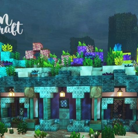 Mermaid Minecraft Build, Underwater Base Minecraft, Mermaid Village, Minecraft Ocean Builds, Autumn Minecraft, Minecraft Aquarium Ideas, Minecraft Underwater House, Minecraft Underwater, Mermaid Cottage