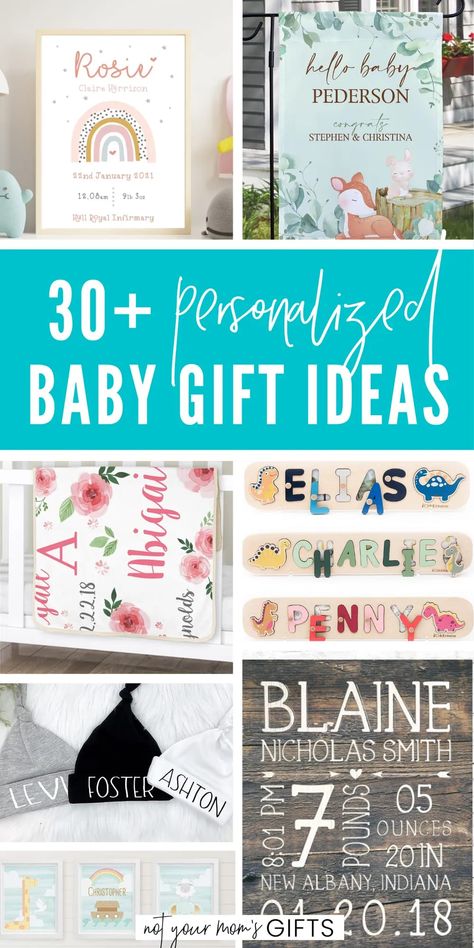 If you're looking for a special way to welcome a new babe to the world, you'll love this list of the best personalized baby gifts! These custom baby gifts include items such as personalized blankets and custom artwork for truly unique baby gift ideas. Plus, many of these personalized baby gift ideas are handmade, which means your purchase will support small businesses as well as the art community. Check out Not Your Mom’s Gifts at notyourmomsgifts.com for more unique personalized gift ideas! Diy Newborn Gifts Cricut, Baby Personalized Gift Ideas, Cricut Baby Gifts, Unique Baby Gift Ideas, Cricut Baby Shower, Baby Arrival Gifts, Personalized Baby Boy Gifts, Sublimation Gifts, Diy Baby Blanket