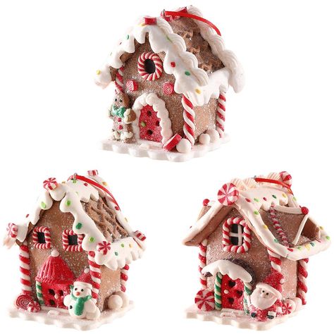 Re Fabbed By Brooke Christmas, Gingerbread Christmas Decorations Tree, Polymer Clay Christmas Decorations, Christmas Clay Ornaments, Clay Gingerbread House, Gingerbread House Decor, Gingerbread House Ornaments, Gingerbread Designs, New Year Home Decor