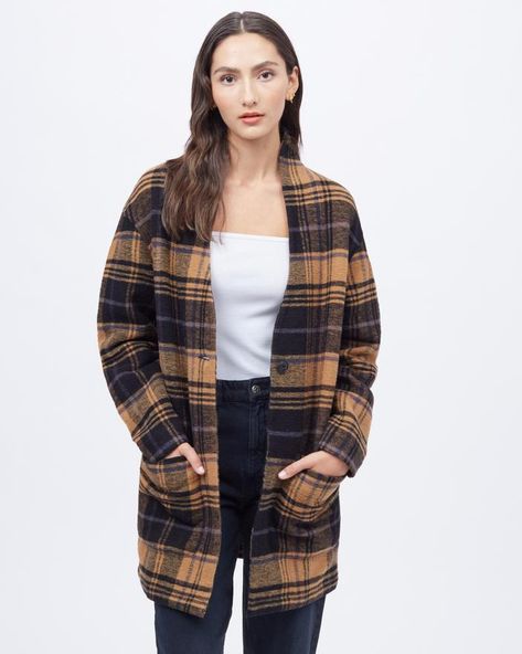 Flannel Cardigan, Womens Flannel, Cocoon Cardigan, Flannel Women, Cotton Cardigan, Womens Size Chart, Long Sleeve Cardigan, S Models, Recycled Materials