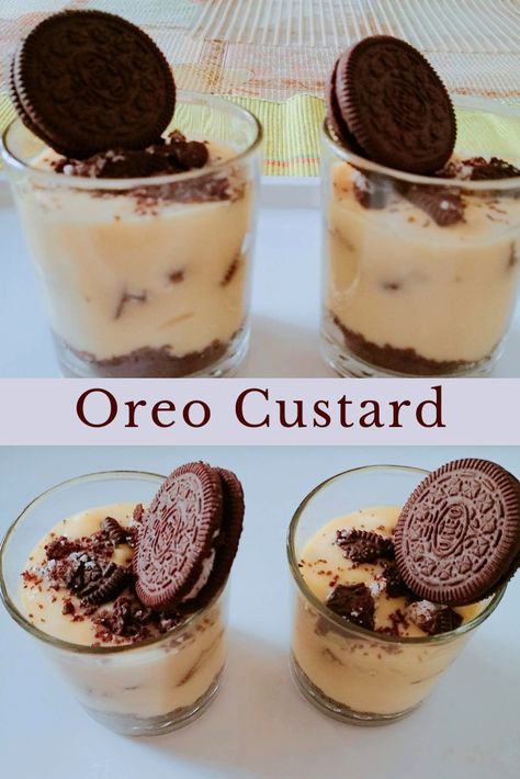 Oreo custard is a tempting, simple and easy to make-ahead dessert for all Oreo lovers. This recipe is a perfect dessert if you have guests coming home for a party. #Pudding #dessert #Eggless #Nobake #InstantDessert #OreoDessert #custard Dessert Eggless, Oreo Pudding Dessert, Custard Dessert Recipes, Desserts Oreo, Instant Dessert, Oreo Desserts, Oreo Pudding, Veg Recipe, Pudding Dessert