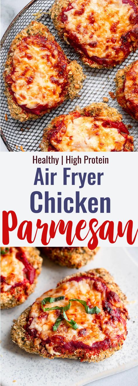 Air Fryer Chicken Parmesan - This Air Fryer Chicken Parmesan is just as crispy without the deep frying! Healthy, high protein and has a gluten free option! Great for the whole family! | #Foodfaithfitness | #glutenfree #healthyrecipe #airfryer #chickenrecipe Chicken Parmesan Healthy, Chicken Parmesan Recipe Healthy, Air Fryer Chicken Parmesan, Chicken Thigh Recipes Air Fryer, Chicken Parmesan Recipe Easy, Potato Chip Recipes, Healthy Chicken Parmesan, Breaded Chicken Breast, Recipes Air Fryer