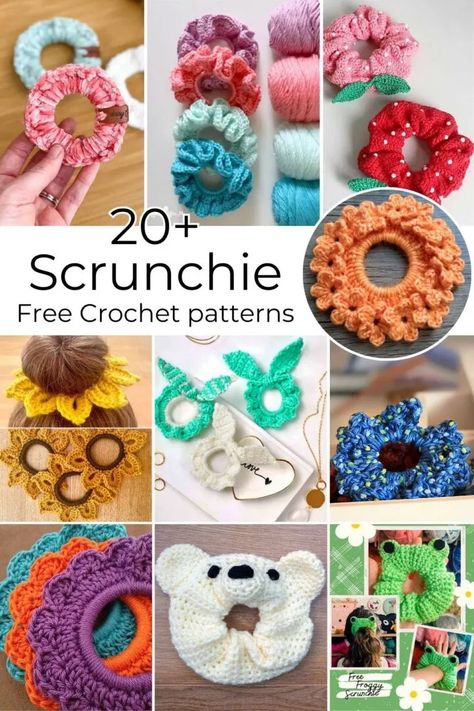 crochet scrunchie patterns Diy Crochet Hair Accessories, Small Crochet Gifts, Crochet Scrunchie, Crochet Mermaid Tail, Foundation Single Crochet, Scrunchies Diy, Crochet Mermaid, Crochet Frog, Crochet Hair Accessories