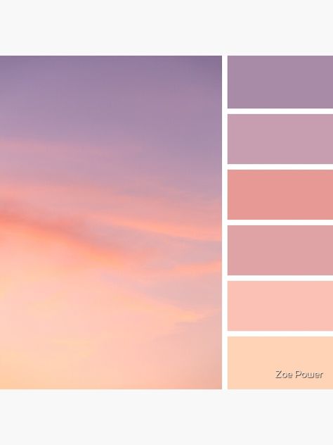 "Dreamy Sunset Skies Colour Palette" Art Board Print by zoepower | Redbubble Purple Sky Color Palette, Sunset Color Palette Living Room, Sunset Colour Pallet, Pink Sunset Color Palette, Sunset Colour Wedding, Pastel Sunset Color Palette, Dreamy Colour Palette, Sunrise Colour Palette, Sunset Wedding Color Palette