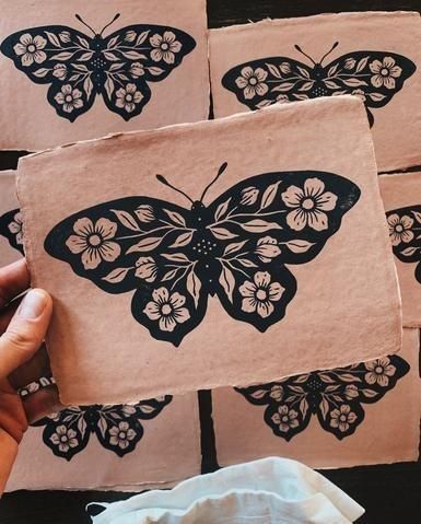 Butterfly Block, Lino Art, Linocut Art, Floral Butterfly, Lino Print, Linocut Prints, Future Tattoos, Cute Tattoos, Linocut