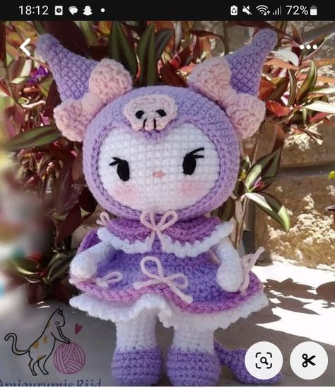 Sanrio Characters Crochet, Crochet Cinamoroll, Kuromi Crochet Pattern Free, Kuromi Crochet Pattern, Kuromi Amigurumi, Crochet Kuromi, Sanrio Crochet, Purple Stuffed Animals, Hello Kitty Crochet