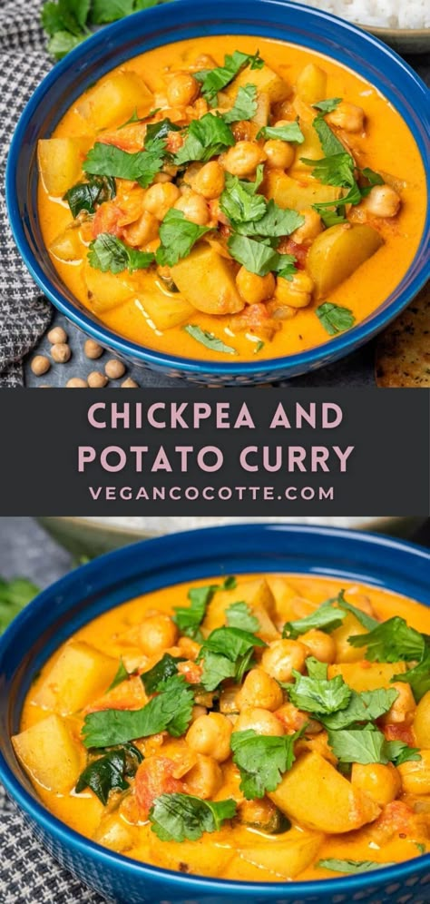 Chickpea And Potato, Chickpea And Potato Curry, Vegetable Curry Recipes, Curry Recipes Vegetarian, Vegan Curry Recipes, Vegan Chickpea, Vegan Asian, Potato Curry, Chickpea Curry