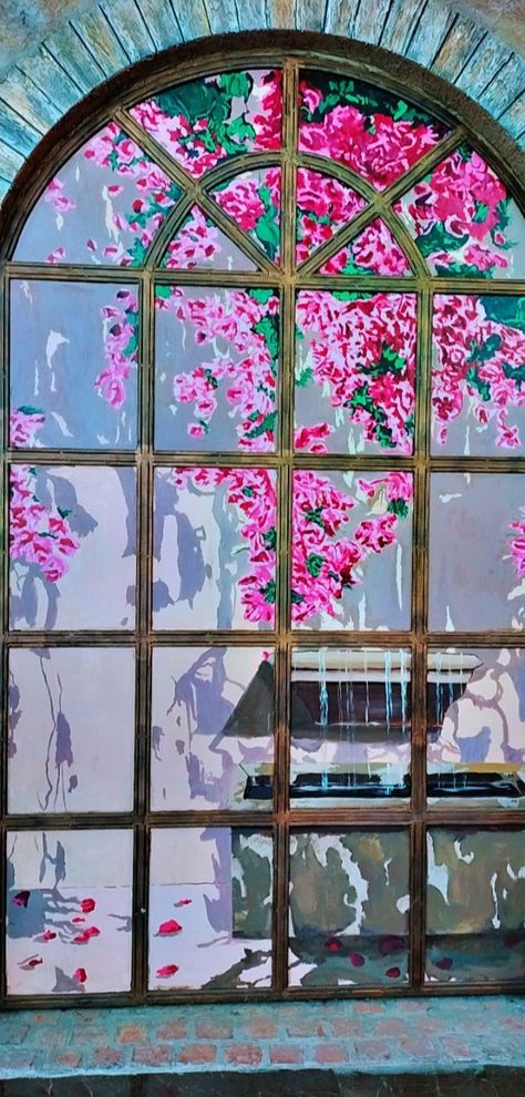 Window Mural Painting Wall Art, Painting Of A Window View, Painting Ideas On Windows, Window Painting Ideas Canvas, Window Mural Painting, Paintings Of Windows, Window Art Drawing, Window Painting Canvas, Painting Of Window