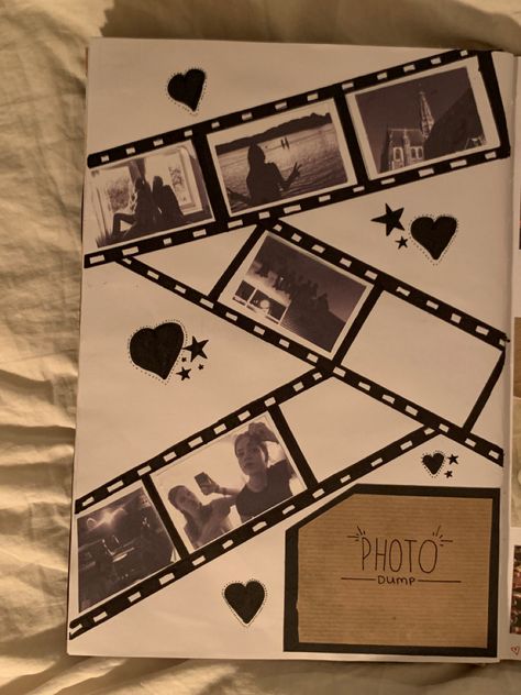 Scrapbook Black Background, Photo Memory Book Scrapbook, Book Pages Design Ideas, Bff Scrapbook Ideas Front Cover, Scrapbook Ideas For Grandma, Front Scrapbook Design, Memories Book Cover Ideas, Photo Album Cover Ideas Diy, Poloroid Scrapbook Ideas