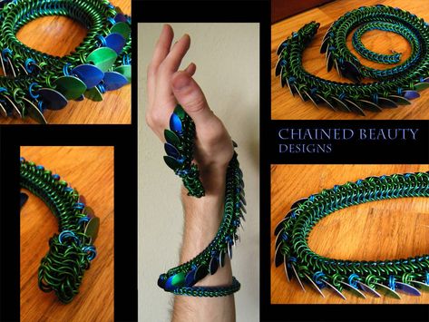 Chainmail Dragon by ChainedBeauty Chainmail Dragon, Chainmail Jewelry, Chain Maille Jewelry, Dragon Jewelry, Maquillage Halloween, Chain Mail, Wire Art, Bijoux Diy, Wire Jewelry