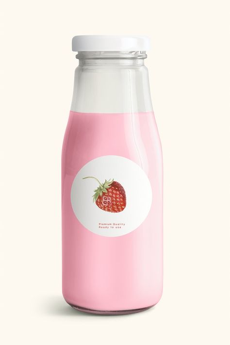 Fresh strawberry milk in a glass bottle with a label mockup | premium image by rawpixel.com / PLOYPLOY Strawberry Milk Bottle, Milk Strawberry, Human Digestive System, Label Mockup, Design Mockup Free, Strawberry Juice, Strawberry Smoothie, Nut Milk, Handmade Sticker