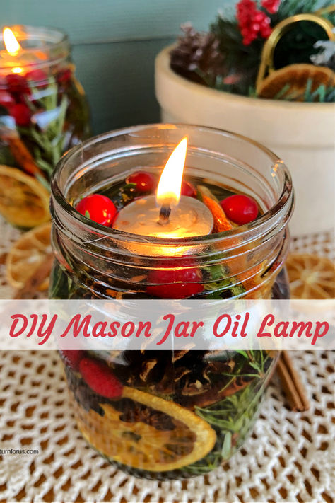 DIY mason jar oil lamp for your Christmas decor. Follow these easy instructions for making oil lamps out of mason jars for a gorgeous Christmas oil lamp. #DIYMasonJarOilLamp #OilLampMasonJar making #OilLampsOutOfMasonJars #ChristmasOilLamp #myturnforus Wine Bottle Oil Lamp Diy, Homemade Oil Candles Mason Jars, Diy Oil Lantern, Diy Oil Candles Mason Jars, Mason Jar Oil Lamp Diy, Diy Oil Candles, Oil Lamp Decor Ideas, Mason Jar Candles Diy, Diy Oil Lamp