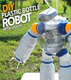 DIY Plastic Bottle Robot Night Light ‪#‎BringingInnovation‬ ‪#‎ad‬ ‪#‎Cbias‬ Plastic Bottle Models, Recycled Toys Diy Plastic Bottles, Diy Robot Projects, Maker Fun Factory, Recycled Toys, Recycled Robot, Reuse Plastic Bottles, Diy Plastic Bottle, Diy Robot