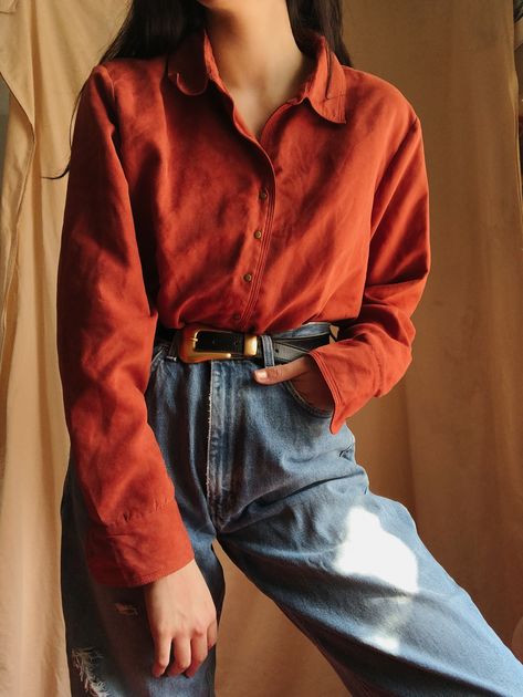 Burnt Orange Button Up Outfit, Burnt Orange Clothing, Orange Button Up, Orange Button Down Shirt Outfit, Orange Button Up Shirt Outfit, Burnt Orange Shirt Outfit, Burnt Orange Clothes, Red Button Up Shirt Outfit, Burnt Orange Outfit