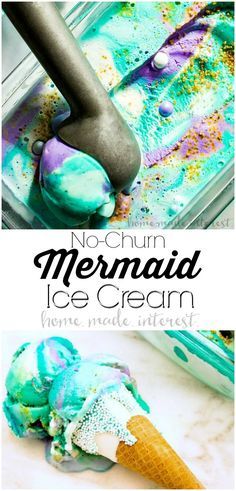 Mermaid Ice Cream, Ice Mermaid, Easy Ice Cream Recipe Homemade, Homemade Ice Cream Recipe, Easy Homemade Ice Cream, Churn Ice Cream, Desserts For Parties, Ice Cream Mixture, Ice Cream Day