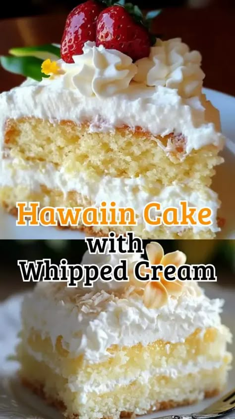 Hawaii Cake, Beach Birthday Cake, Cheesecake With Whipped Cream, Pineapple Dream Dessert, Fluffy Layers, Pina Colada Cake, Pineapple Cake Recipe, Hawaiian Cake, Whipped Cream Topping