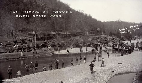 Fishing at Roaring River State Park in Missouri in 1935 Elephant Rocks State Park Missouri, Roaring River State Park Missouri, Meramec State Park Missouri, Missouri Pacific Railroad, Missouri Foxtrotter Horse, Back In Time, Fly Fishing, Missouri, State Parks