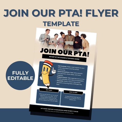 https://scribbleandplanco.etsy.com/listing/1780391834 Pta Membership Drive, Pta Organization, Pta Flyer, Pta Membership, Event Announcement, Digital Flyer, Pta School, Small Business Resources, School Community