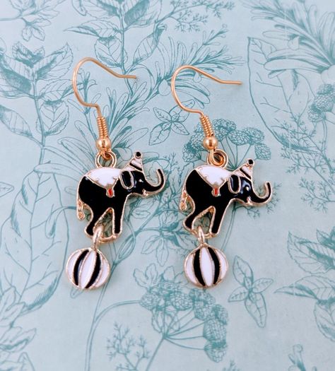 Circus Elephant Tattoos, Circus Earrings, Circus Jewelry, Personalised Gift Box, Gold Hooks, Circus Elephant, Elephant Jewelry, Circus Costume, Night Circus