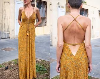 LatelierDeSonja | Etsy Silk Backless Dress, Triangle Dress, Pretty Maxi Dress, Silk Summer Dress, Boho Print Dress, Silk Dressing Gown, Backless Dress Summer, Plus Size Summer Dresses, Beautiful Summer Dresses