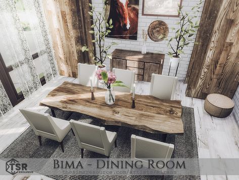 Ranch Dining Room, Wood Dinner Table, Sims 4 Kitchen, Cc Sims4, Country Ranch, Country Dining Rooms, Vintage Dining Room, Wood Room, Sims 4 Cc Furniture