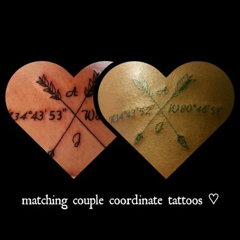 Coordinates Tattoo Couples, Tattoos Coordinates, Cool Couple Tattoos, Tattoo Couples, Coordinates Tattoo, Matching Couple Tattoos, Aesthetic Tattoo, Matching Couple, Photo Poses For Couples