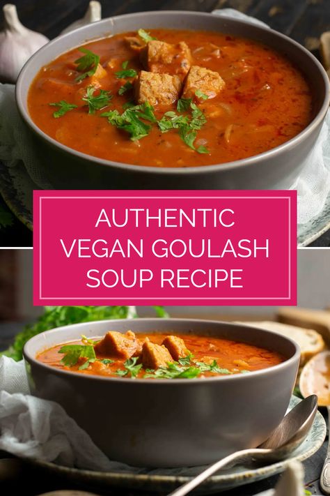 If you’re looking for a hearty meal that's both comforting and healthy, this Vegan Goulash Soup is the answer. This traditional Hungarian soup has been given a delightful vegan twist without losing any of its flavor. Packed with vegetables and rich herbs, this easy recipe will quickly become a family favorite. Serve it on cold nights for warmth and comfort. Discover the joy of cooking with plants and enjoy this savory, protein-rich dish that even non-vegans will love. Get ready to warm your soul with every bowl! Vegan Goulash, Goulash Soup, Sauerkraut Soup, The Joy Of Cooking, Veggie Stock, Hearty Meal, Hungarian Recipes, Joy Of Cooking, Goulash