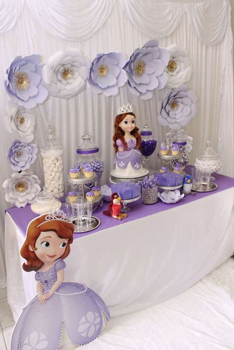 Sofie's 1st Birthday | CatchMyParty.com Sofia The First Birthday Party Ideas, Princess Sofia Birthday Party Ideas, Princess Sophia Party, Princess Sofia Birthday, Princess Sofia Party, First Birthday Party Ideas, Sofia The First Birthday Party, Princesa Sophia, Sofia Party