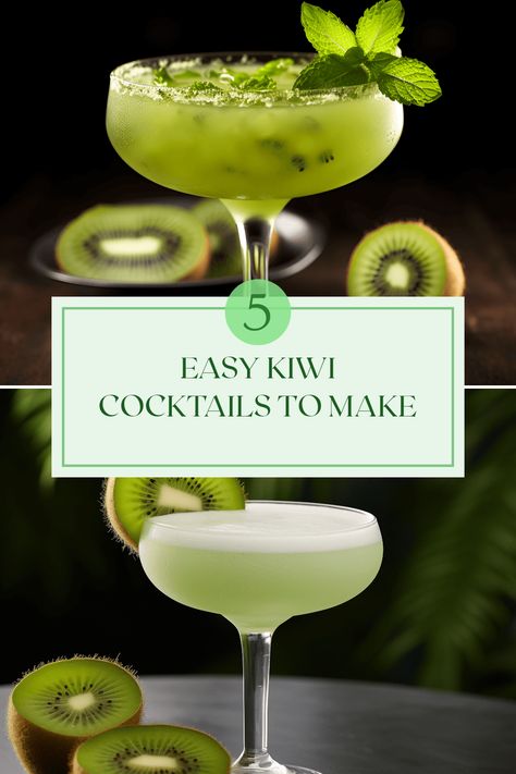 Discover how to whip up 5 delicious kiwi cocktails in just a few minutes. From the zesty Kiwi Margarita to the smooth Gin Kiwi Sour and refreshing Kiwi Cooler Mocktail, each drink brings a wave of vibrant flavors to your glass. Perfect for summer gatherings or a cozy night in, these cocktails use fresh kiwi to offer a fun twist on classic favorites. Impress your friends or treat yourself to these simple yet delightful recipes that are perfect for any occasion. Cheers to refreshing drinks! Gushers Cocktail, Kiwi Mocktail Recipes, Kiwi Cocktail Recipes, Kiwi Cocktails, Kiwi Margarita, Kiwi Cocktail, Kiwi Drink, Kiwi Recipes, Apple Drinks