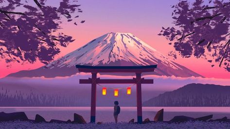 Japan Mountain Anime Backgrounds Wallpapers Landscape Pc, Gaming Screen, Japanese Background, Japanese Mountains, Japanese Shrine, Fuji Mountain, Ipad Aesthetic, Japan Landscape, Mountain Background