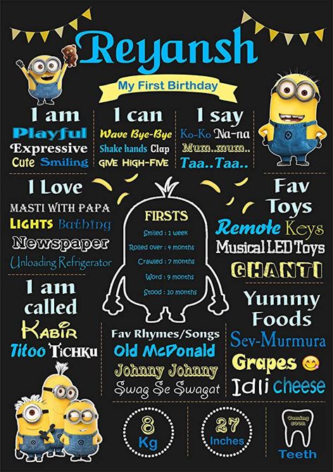 First Birthday Minion Theme, One In A Minion First Birthday, Minion Themed Birthday Party, Elmo Birthday Party Decorations, One In A Minion, Minion Theme, Ali Raza, First Birthday Posters, Elmo Birthday Party