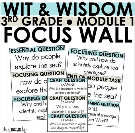 3rd Grade Wit and Wisdom Focus Wall; Module 1 Wit And Wisdom Focus Wall, Central Message, Focus Wall, Essential Questions, Wit And Wisdom, New Classroom, Why Do People, Third Grade, Teacher Store