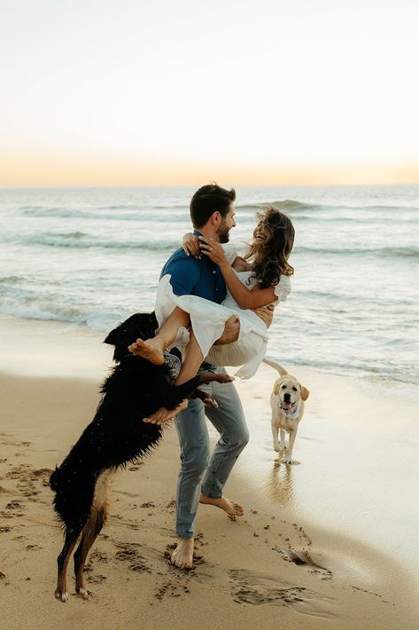 Fun Beach Engagement Photos With Dogs | Beach Engagement Photos | California Photographer | These fun beach engagement photos will give you so much inspo for your own engagement photos with dogs! Find more beach engagement photos with dog, engagement photos with dog ideas, outdoor engagement photos with dog inspo, and fun engagement photos with dog! Book Rachel for your Northern California engagement session or Northern California wedding photography at photosbyrachelc.com! Engagement Announcement With Dog, Engagement Pictures With Dogs, Beach Engagement Photos With Dog, Engagement Photos Ideas With Dog, Dog Beach Pictures, Engagement Shoot With Dog, Engagement Pictures With Dog, Photoshoot Mountains, Casual Engagement Photoshoot