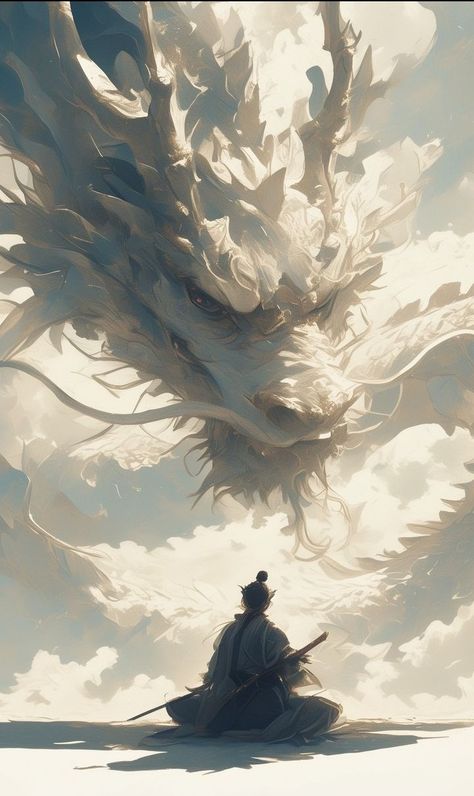 Samurai Dragon, Martial Arts Books, Chinese Dragon Art, Japanese Art Samurai, Naruto Painting, Samurai Wallpaper, Mystical Animals, Portrait Background, Creepy Pictures