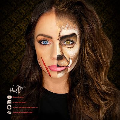 a Mason says what?: Beauty and the Beast Makeup Beast Halloween Makeup, Beast Make Up, Beast Makeup Beauty And The Beast, Beast Make Up Disney, Beauty And The Beast Make Up, Half Face Halloween Makeup, Villain Makeup, Beauty And The Beast Halloween, Disney Villains Makeup