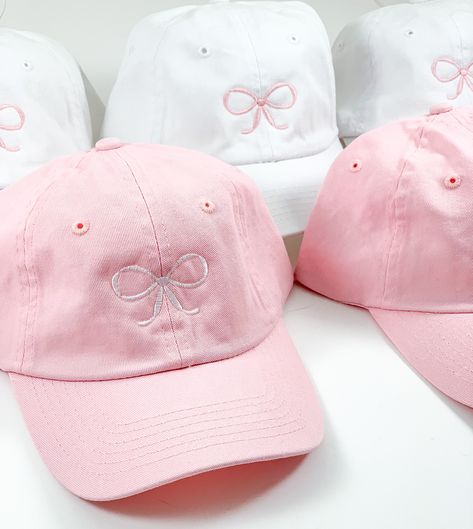 Light Pink Hat, Preppy Hat, White Baseball Hat, Monogram Jacket, Bow Embroidery, Hat With Bow, Childrens Hats, Ball Caps, Pink Hat