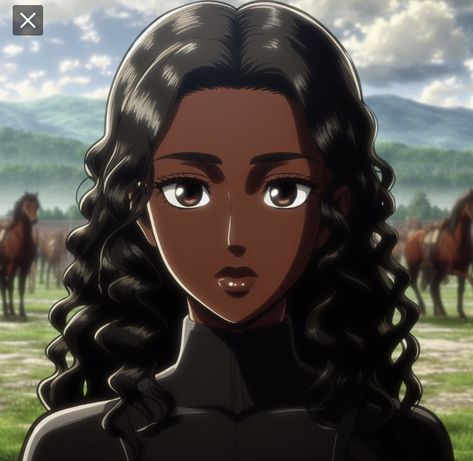 Black Woman Anime Character, Aot Oc Black, Black Aot Oc, Aot Oc Girl, Black Pfps, Color Drawing Art, Black Cartoon Characters, Black Anime, Black Characters