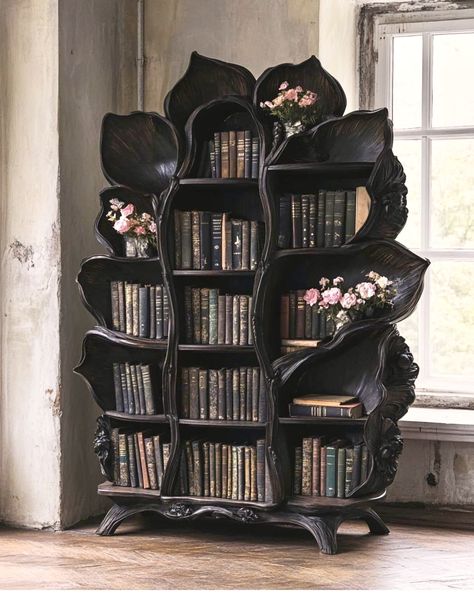 Gothic Bookcase, Coffin Bookshelf, Dark Home Decor, Dark Home, Library Ideas, Book Shelf, Antique Furniture, Bookshelves, Bookcase