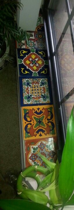 Mosaic Tile Window Sill, Mosaic Window Sill, Tile Window Sill, Tile Around Window, Tiled Window Sill, Cellar Conversion, Window Sill Decor, Talavera Tile, House Vibes