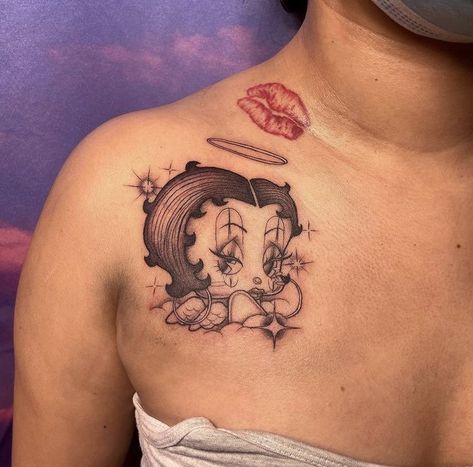 Cute Sideburn Tattoos For Women, Choose One Tattoo, Clown Betty Boop Tattoo, Betty Boop Clown Tattoo, Betty Boop Clown, Cholo Tattoos, Cholo Tattoo Ideas, Betty Boop Tattoo Ideas, Bratz Tattoo Design