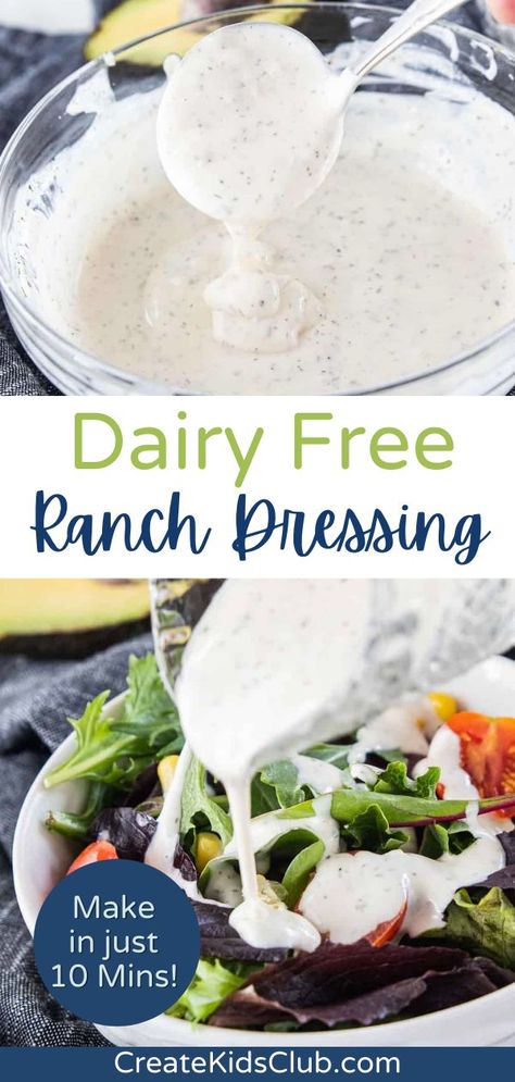 Our dairy-free ranch dressing recipe is super simple to make at home and tastes just as great as any store-bought variety. Made with mayo, soy milk, plenty of fresh garlic, and seasonings, this will become a go-to dressing recipe! Made in just 10 minutes, this homemade ranch dressing is ready to drizzle, dip or spread all on your favorite recipes. We share our top favorite ways to serve dairy-free ranch below! Non Dairy Ranch Dressing, Dairy Free Ranch Dressing Recipe, Dairy Free Ranch, Dairy Free Ranch Dressing, Easy Sauce Recipe, Df Recipes, Boss Moves, Ranch Dressing Recipe, Elegant Appetizers