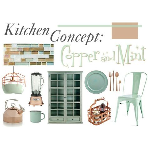 Brown Kitchen Ideas, Mint Green Kitchen, Mint Kitchen, Mint Decor, Pastel Kitchen, Kitchen Retro, Teal Kitchen, Copper Decor, Brown Kitchens