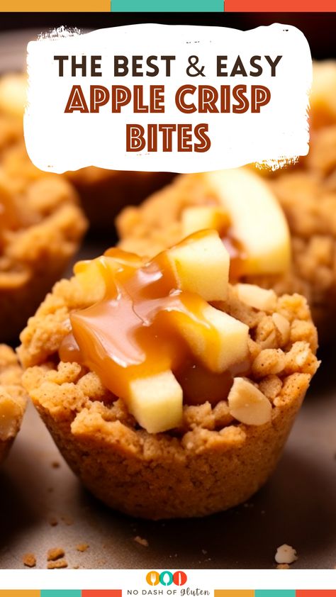 Apple Crisp Bites Recipe With Oats, Caramel Apple Crisp Bites, Apple Crisp Bites Recipe, Apple Crisp Bites, Oat Crust, Homemade Apple Crisp, Canned Apples, Creative Snacks, Caramel Topping