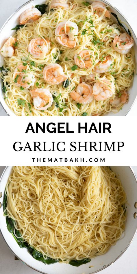 This 20 minute lemon garlic butter shrimp pasta is made with angel hair pasta, homemade lemon garlic butter, and jumbo shrimp. Butter Shrimp Pasta, Angel Hair Pasta Recipes, Garlic Butter Shrimp Pasta, Lemon Garlic Butter Shrimp, Pasta Homemade, Lemon Garlic Pasta, Sea Food Salad Recipes, Best Meal Prep, Garlic Butter Shrimp