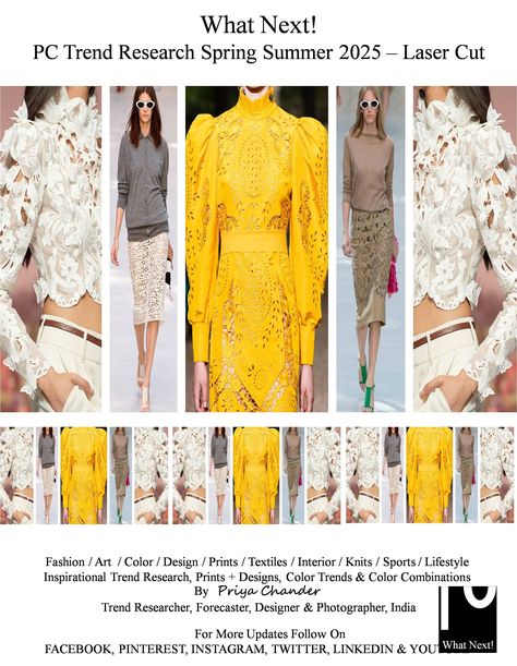 #Lasercut #lasertcutfashion #erdem #zimmermann #burberry #lasercuttingfabric #lasercutclothing #lasercutting #lasercutfabric #WhatNextPCTrendResearch #FashionForecastByPriyaChander #ColorTrendsByPriyaChander #ColorforecastbyPriyaChander #STORYWITHINASTORYBYPC #inspiration #SS25 #Spring2025 #fashionforecastSS2025 #Colorforecast2025 #fashiontrendsSS2025 #PFW #colortrends2025 #fashiontrends2025 #trendbook #InteriordesignTrends #knitwear #textiles Fashion Forecast 2024/2025, Ss25 Fashion Trends, Ss25 Trends, Mood Board Fashion Inspiration, Summer Color Trends, Design Color Trends, Laser Cut Fabric, 2025 Trends, Resort 2025