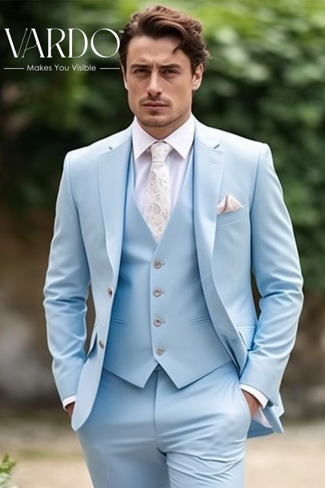 [Ad] Unleash Your Inner Style With Our Men's Distinctive Sky Blue Peak Lapel Three-Piece Suit. This Exquisite Piece Is The Perfect Blend Of Fashion And Function, Specially Designed For Those Who Desire To Leave An Impression Wherever They Go. Our Sky Blue Suit Is Finely Crafted From Premium Quality Material, Guaranteeing Longevity And Ultimate Comfort. Its Peak Lapel Design Exudes A Modern And Sophisticated Appeal, Setting You Apart In Any Business #weddingsuitsmenblue Three Piece Suit Mens Wedding Indian, Sky Blue Suit For Men, Sky Blue Suit Men, Light Blue Suit Men, Mens Suits Sky Blue, Prom Suit Men, Men Suit Design, Men 3 Piece Suits, Blue Suits For Men