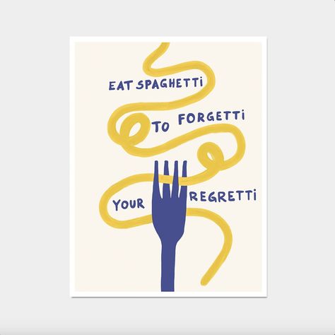 Eat Spaghetti To Forgetti Your Regretti, Kitchen Wall Art, Pasta Poster, Pasta Art Print, Funky Quote Wall Art, Food Prints, Modern Wall Art, Kitchen Prints We use high-quality matte paper and inks that are fade-resistant, ensuring that your posters will stay vibrant and beautiful for years to come. All our products are made especially for you as soon as you place an order, which is why it might take us a bit time to deliver it to you. Making products on demand instead of in bulk helps reduce ov Spaghetti Quotes, Funky Quote, Pasta Poster, Food Prints, Pasta Art, Food Wall Art, Kitchen Posters, Quote Wall Art, Art Food