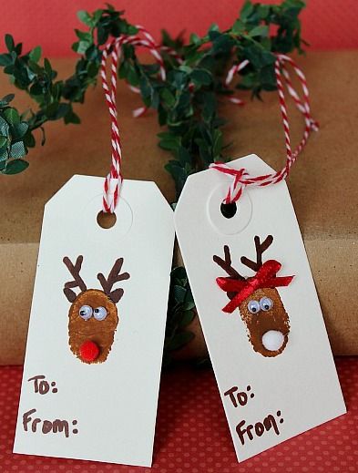 Custom reindeer thumbprint gift tags. Reindeer Thumbprint, Diy Christmas Tags, Jul Diy, Bag Topper, Christmas Tags, Mr And Mrs, Christmas Gift Tags, Christmas Tag, Christmas Wrapping